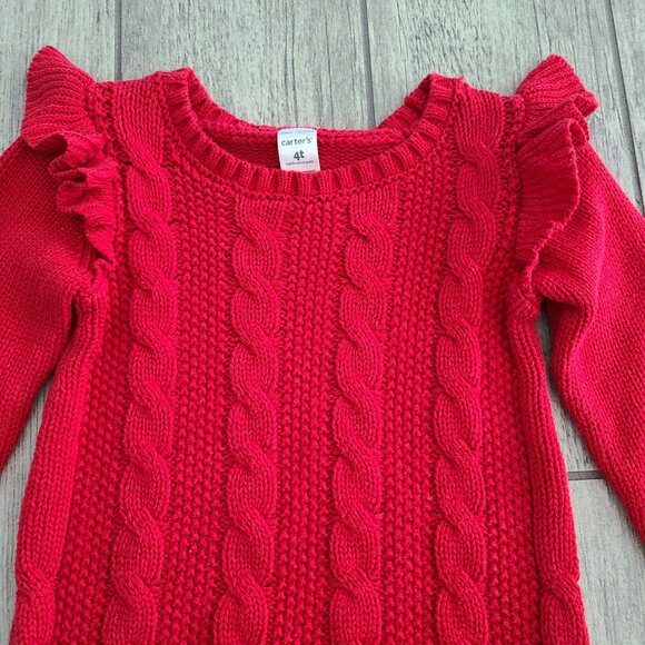 Carter’s Toddler Girls Red Cable Knit Sweater Dress Size 4T - Picture 5 of 10